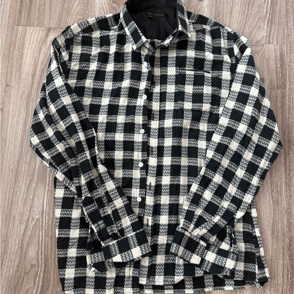 Impatient Wolves Black and Cream Plaid Men's Shirt